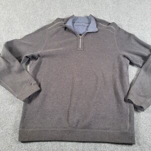 Tommy Bahama Flip Coast Reversible Sweater Men's L 1/4 Zip Golf Gray Blue